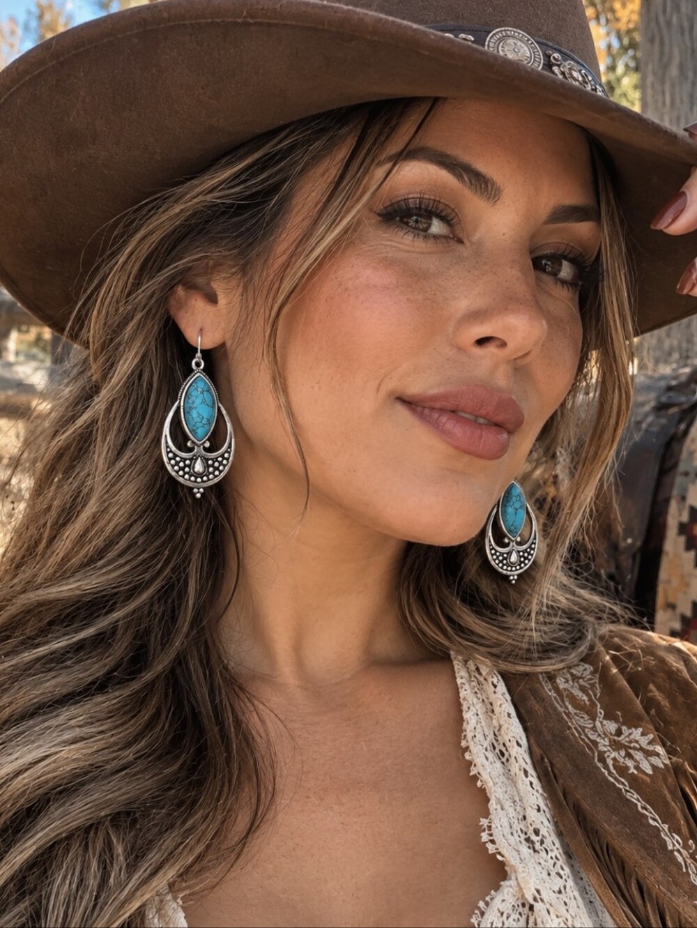 Turquoise Chandelier Earrings 925 Sterling Silver Boho Western Santa Fe 2.2"L